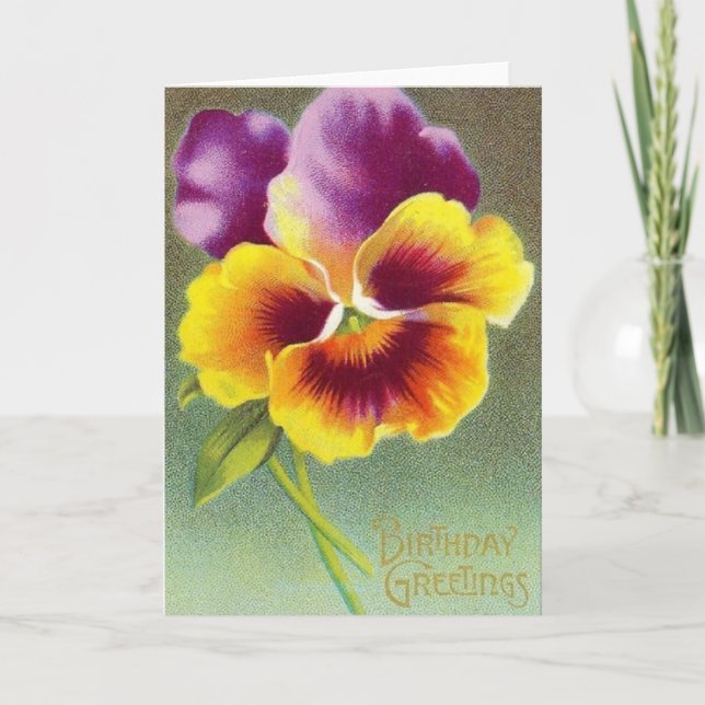 Vintage Pansy Floral Birthday Greeting Card (Front)
