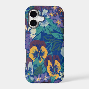 Vintage Pansy Floral Pattern Blue Cottage Garden