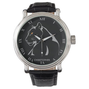 Vintage Panther Big Strong Angry Cat Orange Eyes Watch