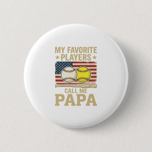 Vintage Papa Baseball Softball Players Shirt Desig 2 Inch Round Button