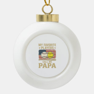 Vintage Papa Baseball Softball Players Shirt Desig Ceramic Ball Christmas Ornament