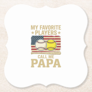 Vintage Papa Baseball Softball Players Shirt Desig Paper Coaster