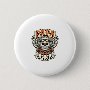 Vintage Papa Biker Skull Legend 2 Inch Round Button