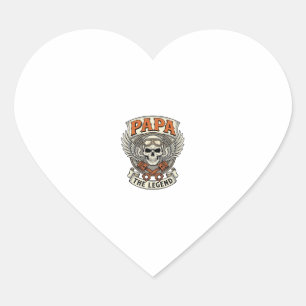 Vintage Papa Biker Skull Legend Heart Sticker