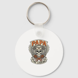 Vintage Papa Biker Skull Legend Keychain