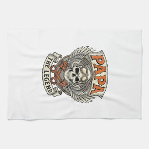 Vintage Papa Biker Skull Legend Kitchen Towel