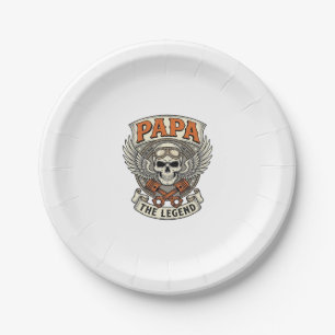 Vintage Papa Biker Skull Legend Paper Plate