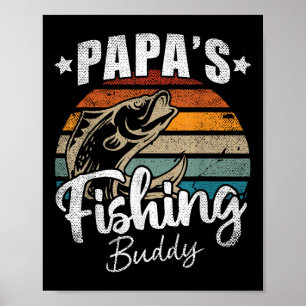 Vintage Papas Fishing Buddy Kids Funny Retro Sunse Poster