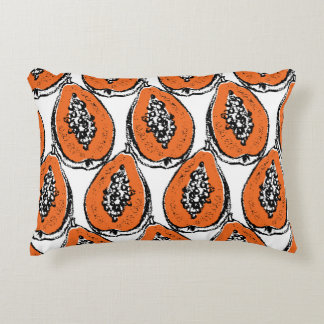 Vintage Papaya Charcoal Drawing Pattern. Accent Pillow
