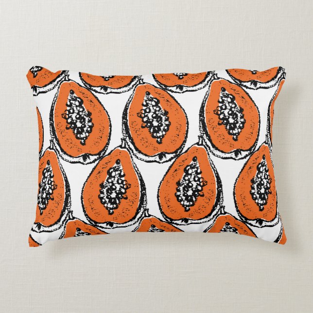 Vintage Papaya Charcoal Drawing Pattern. Accent Pillow (Front)