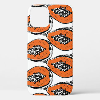 Vintage Papaya Charcoal Drawing Pattern. iPhone 12 Case