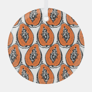 Vintage Papaya Charcoal Drawing Pattern. Glass Ornament