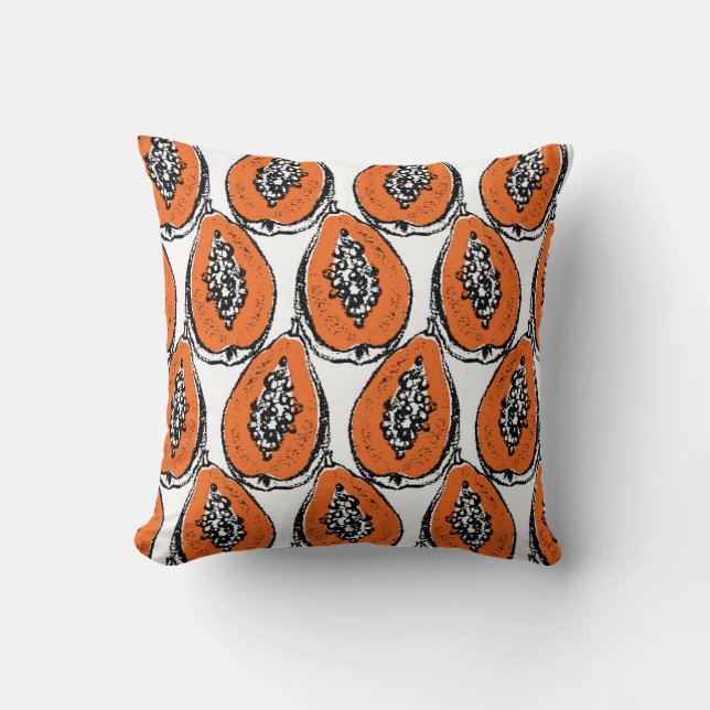 Vintage Papaya Charcoal Drawing Pattern. Throw Pillow (Front)