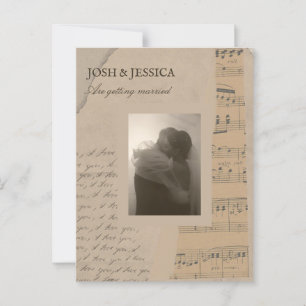 Vintage paper aesthetic photo wedding postcard