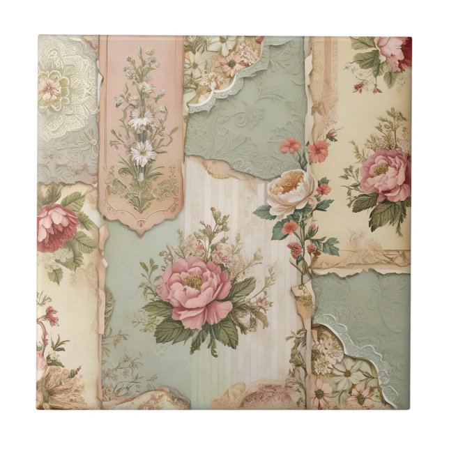 Vintage Paper and Flowers Tile (Front)