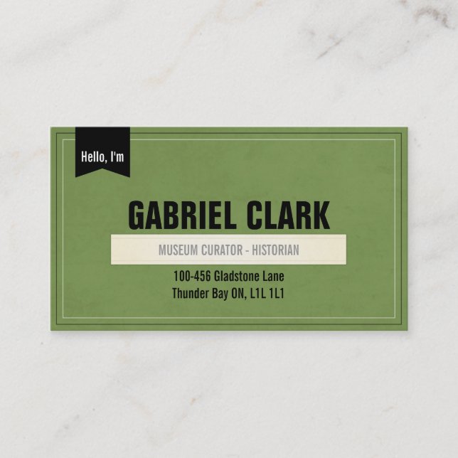 Vintage Paper and Ribbon - Green Business Card (Front)