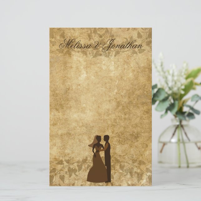 Vintage paper Bride Groom Wedding Stationery (Standing Front)