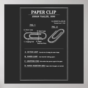 Vintage Paper Clip Patent Blueprint Diagram Poster