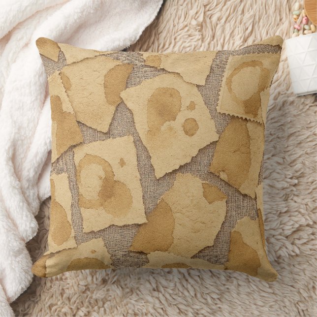 Vintage Paper Coffee Collage Throw Pillow (Blanket)