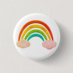 Vintage Paper Cut Rainbow And Clouds 1 Inch Round Button