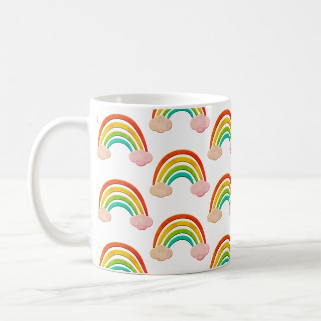 Vintage Paper Cut Rainbow And Clouds Coffee Mug (Left)
