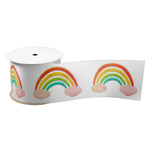 Vintage Paper Cut Rainbow And Clouds Satin Ribbon