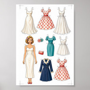 Vintage Paper Doll Cut-Out Activity for Girls Kids Poster