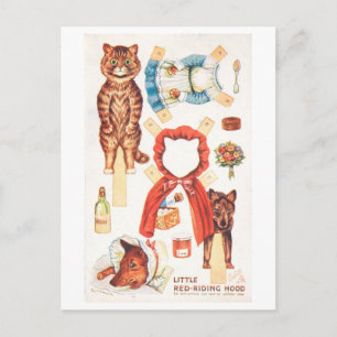 Vintage Paper Doll Postcard--Cat Red Riding Hood Postcard