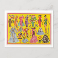 Vintage Paper Doll Set Postcard