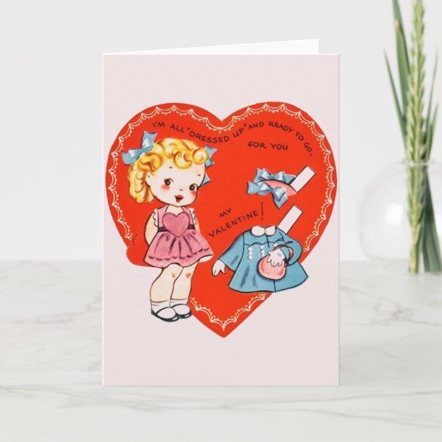 Vintage Paper Doll Valentine Greeting Card (Front)