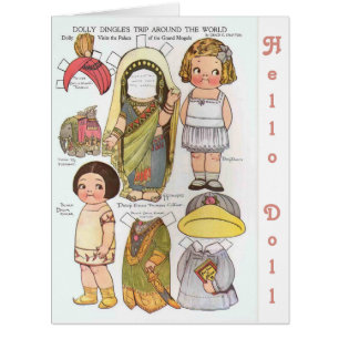 Vintage Paper Dolls "Hello" Merry Christmas Card