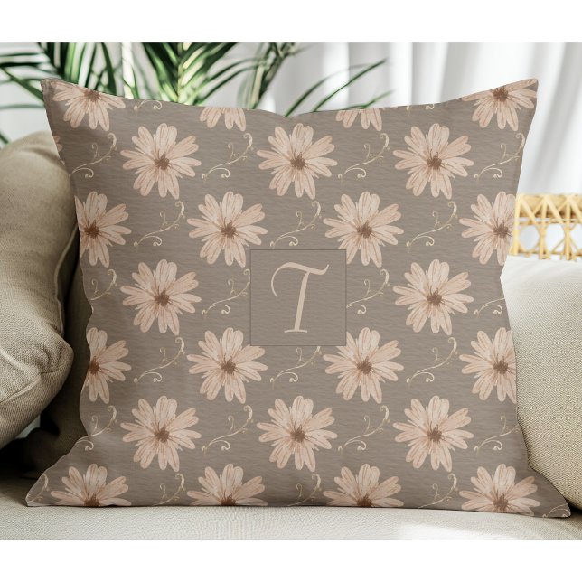 Vintage Paper Floral Pattern Monogram Throw Pillow (Creator Uploaded)