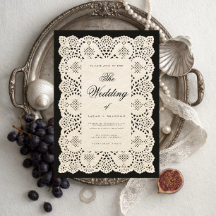 Vintage Paper Lace Black Wedding Invitation