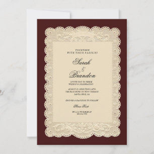 Vintage Paper Lace Burgundy Wedding Invitation