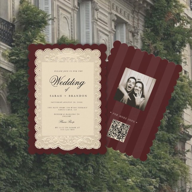Vintage Paper Lace Burgundy Wedding Invitation (Creator Uploaded)