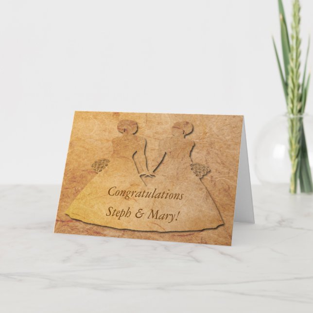 Vintage Paper Lesbian Bride Wedding Card (Front)