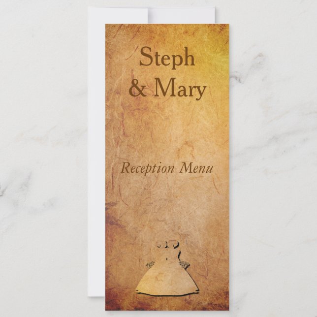 Vintage Paper Lesbian Wedding Reception Menu Card (Back)