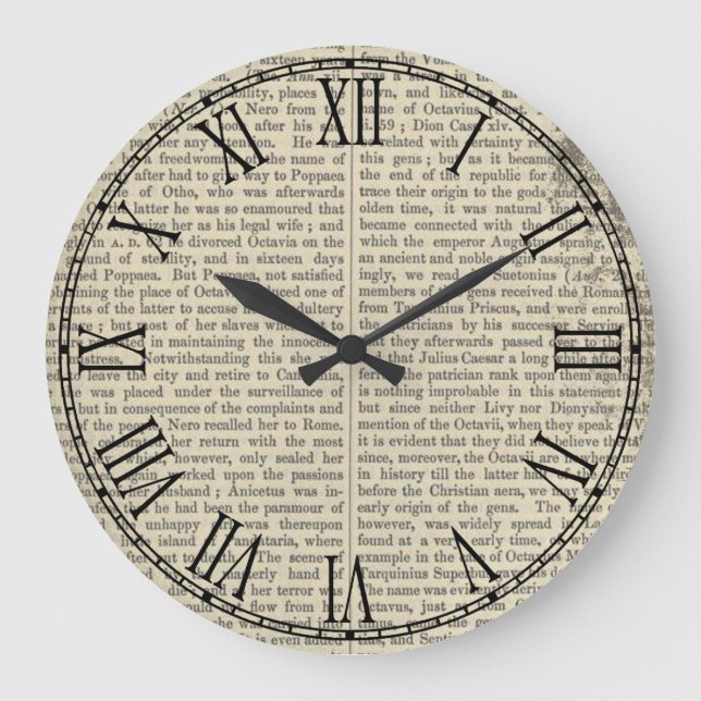 Vintage Paper Old Dictionary Page Large Clock (Front)