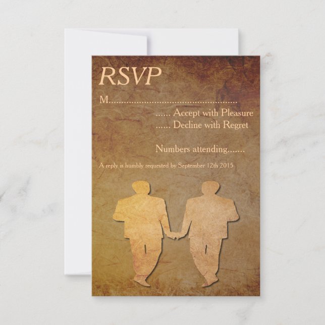Vintage Paper Overlay Gay Wedding RSVP (Front)
