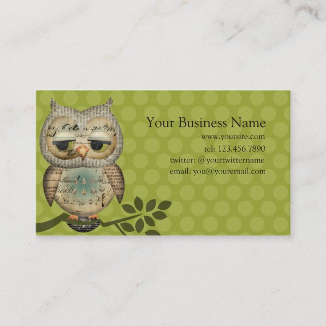 Vintage Paper Owl Business Cards (Front)