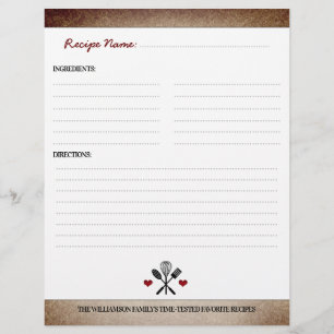 Vintage Paper Personalized Recipe Binder Insert