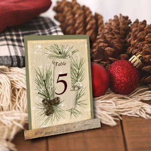 Vintage Paper, Pine cones, Christmas, Wedding. Table Number