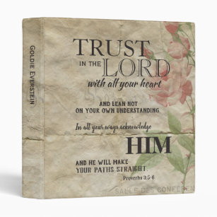 Vintage Paper Roses Trust in the Lord Personalized Binder