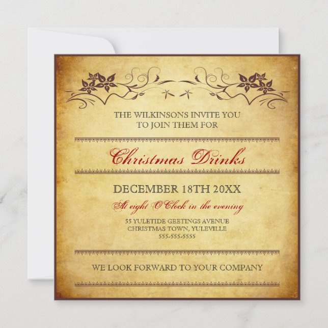 Vintage Paper Typographic Christmas Invitation (Front)