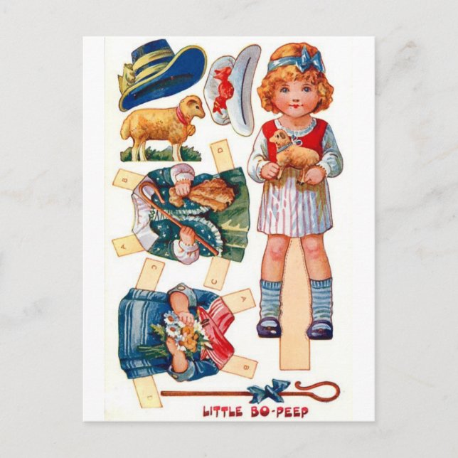 Vintage Paperdoll Little Bo Peep Postcard (Front)
