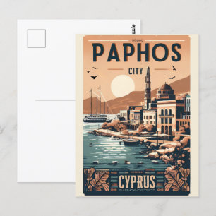 Vintage Paphos City, Cyprus holiday gift souvenir Postcard
