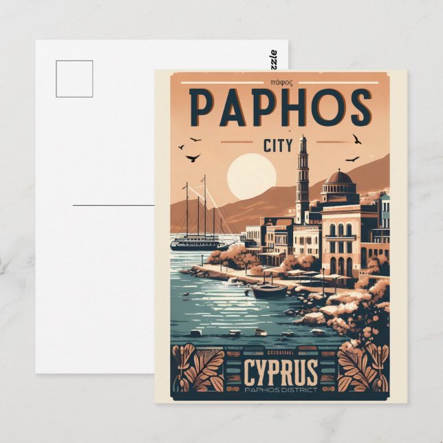 Vintage Paphos City, Cyprus holiday gift souvenir Postcard (Front/Back)