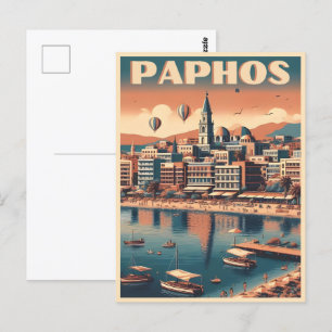 Vintage Paphos City, Cyprus holiday gift souvenir Postcard
