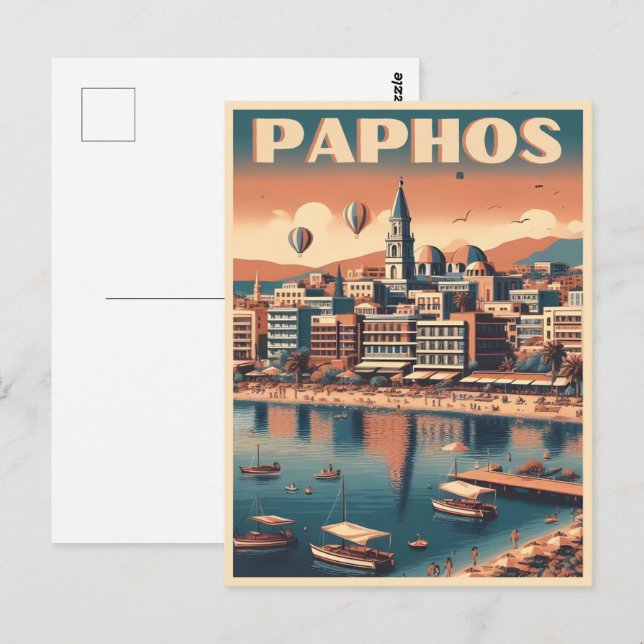 Vintage Paphos City, Cyprus holiday gift souvenir Postcard (Front/Back)