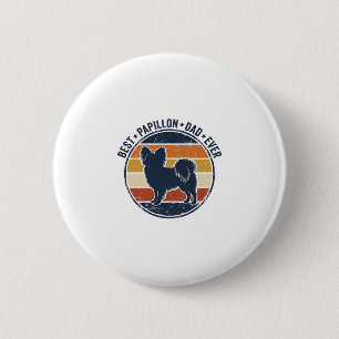 Vintage Papillon Dog Dad Retro Sunset Shirt Design 2 Inch Round Button
